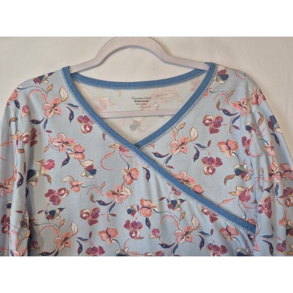 Sold! Garnet Hill Asian Wrap Blue Pink Floral Organic Cotton Pajama Set Large - Picture 3 of 13